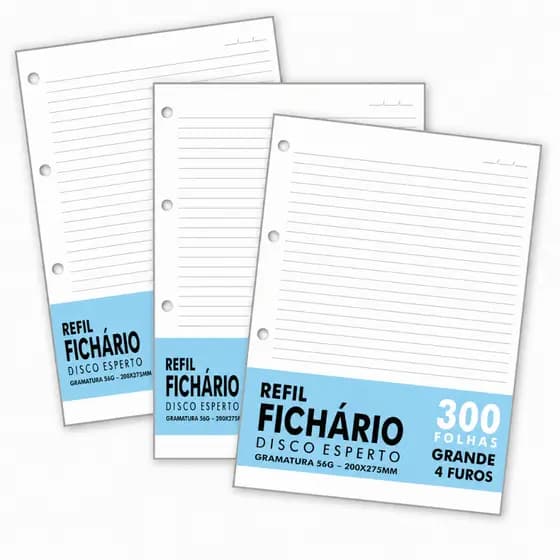 Refil Para Fichário A4 Grande Caderno Argolado Universitário 100 200 e 300 Folhas