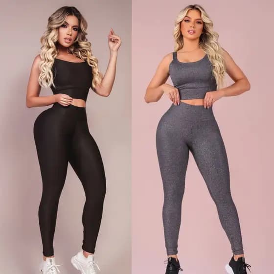 Kit 2 Conjuntos Fitness Feminino - Conjunto Cropped e Legging Academia