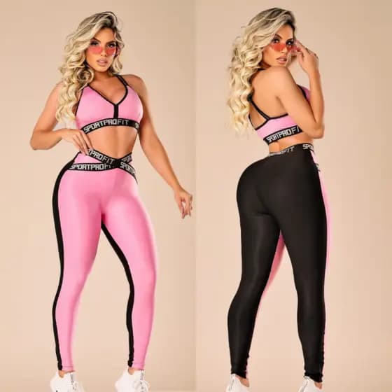 Conjunto Fitness Feminino Top e Legging Com Elástico - Roupa Academia