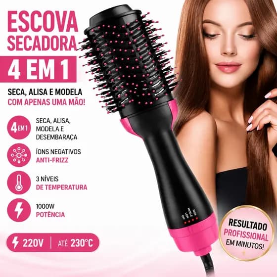 Escova Secadora 220v Alisador Elétrica Quente Cabelo Com 4 Em1 Uso Em Cabelos Secos E Molhados