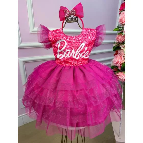vestido barbie infantil rodado aniversario presente festa