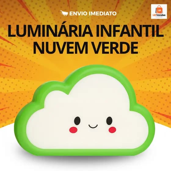 Luminária Abajur Infantil Verde Kit Nuvem LED Bivolt de Tomada Quarto Bebê Criança Luz Noturna