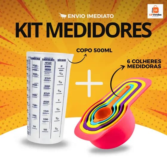 Kit Medidas Colher Medidora 6 Xícaras ML + 1 Copo Medidor Graduado Dosador 500 ML para Receitas