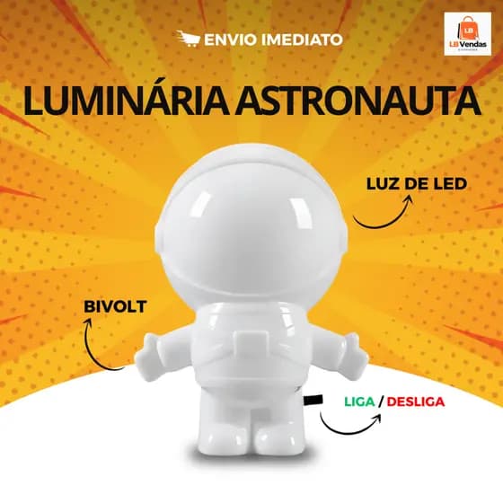 Abajur Astronauta de Tomada I Luminária LED 1W Luz Noturna Quarto Infantil Bivolt Decorativo