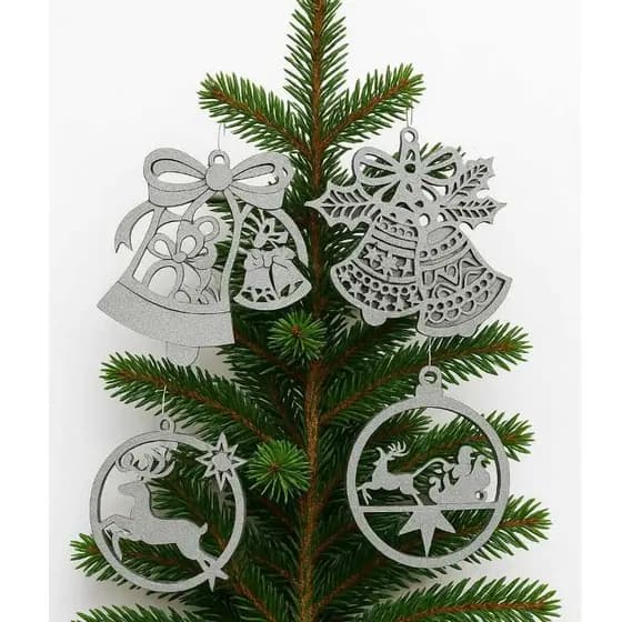 Kit 4 Bolas Decorativas Natalinas MDF Enfeites Para Árvore de Natal Decoração Natalina Pendente Elegante Festivo