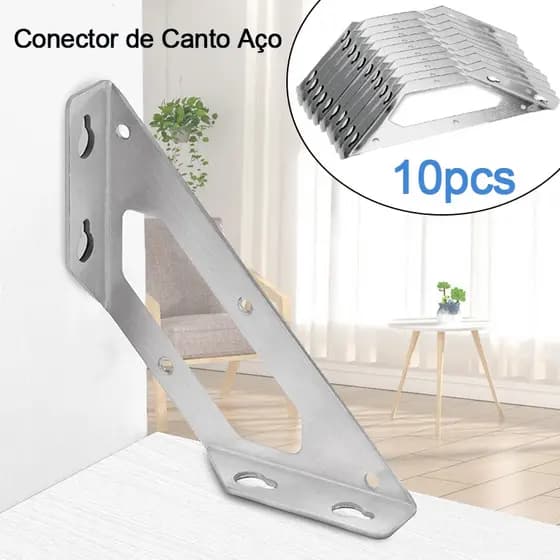 Kit 10 Conector de Canto Aço Inoxidável Espessado Cantoneira Junção Canto Móveis Madeira Universal Comum Fixador Móveis