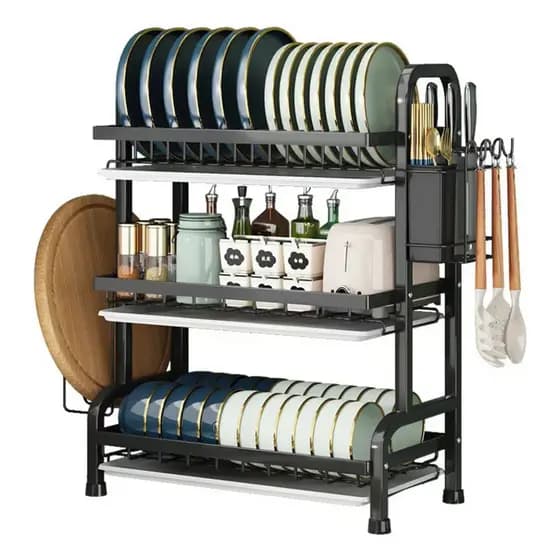 Escorredor de Louça Inox 53cm/42cm com Porta-Pratos e Porta-Talheres 3 Níveis