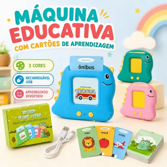 Máquina de Aprendizagem Infantil Com Cartões Interativos Brinquedo Recarregável Com 112 Cartões