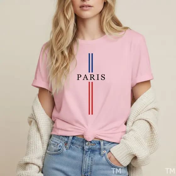 Camiseta Feminina Moderna Casual Presente Paris Listras Blusinha T-shirt Algodão Para Mulher
