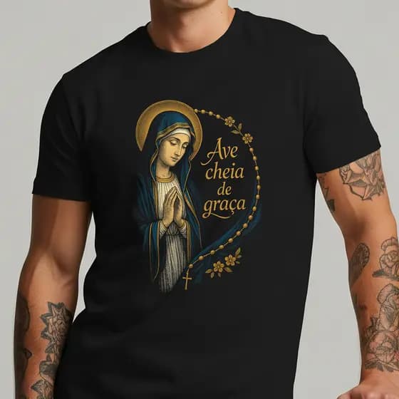 Camiseta Masculina Nossa Senhora Religiosa Maria Estampada 100% Algodão
