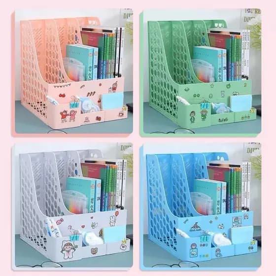 ORGANIZADOR DE MESA 3 DIVISÓRIAS COM ADESIVOS - Porta Treco para Livros, Papéis, Escritório e Home Office - Presente