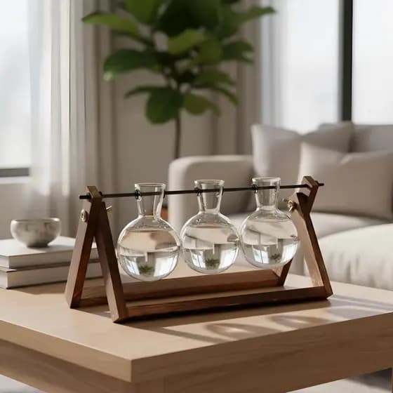 Vaso De Vidro Bulbo Plantador Com Suporte De Madeira Casa Decoração Bonsai