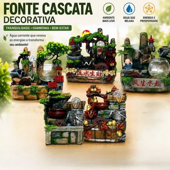 Fonte de Água Decorativa Cascata Artificial Relaxante Casa Decoração Jardim Feng Shui