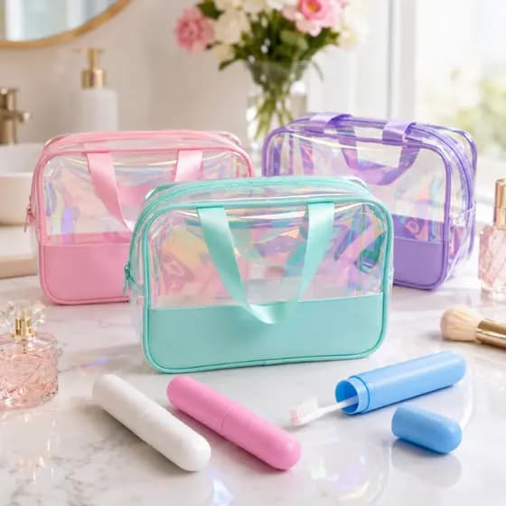 Kit Necessaire Colorida + Porta Escova Dental de Viagem Bolsa Escolar Organizadora Higienico