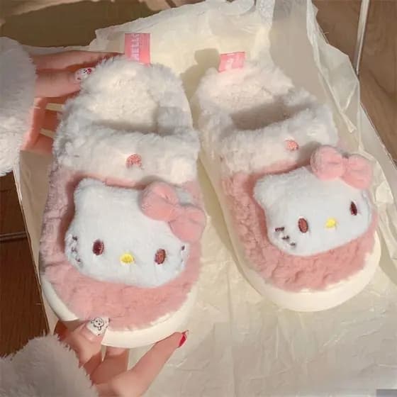 Sapatos de Algodão Hello Kitty da Sanrio do Japão Sapatos de Inverno Femininos Antiderrapantes