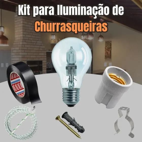 Kit Iluminação de Churrasqueira 6m a 10m Lâmpada 100w + Fio Alta Temperatura 400° + Soquete + Presilha