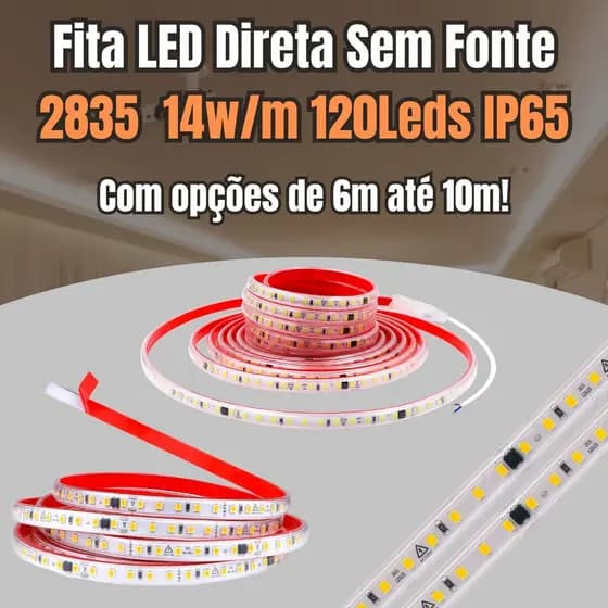 6m a 10m Fita LED 2835 IP65 blindada Direta 110v/220v 120leds 14w/m