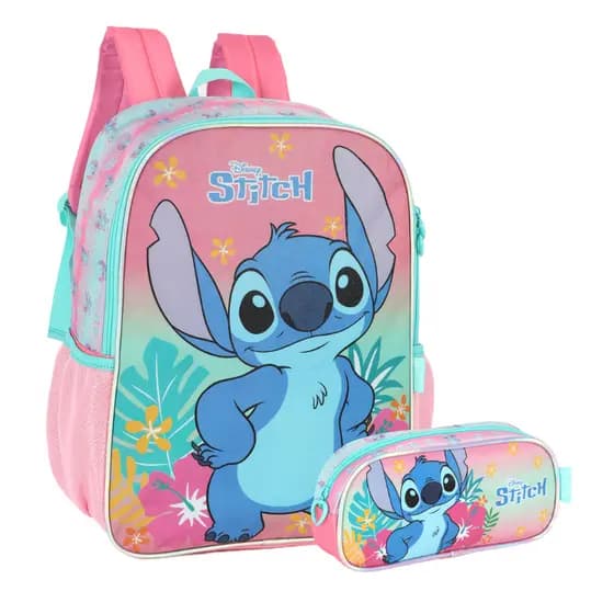 Kit Mochila Do Stitch Angel Infantil Estojo Escolar Luxcel