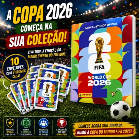 Álbum Copa Do Mundo FIFA 2026 + 10 Envelopes Figurinhas Livro Ilustrado Colecionável