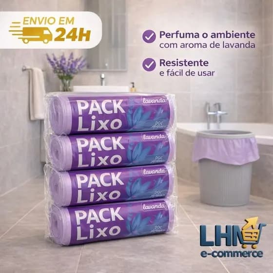 4 Saco para Lixo Perfumado Lavanda 34x38cm – Anti Odor 160 unidades Banheiro e Pia