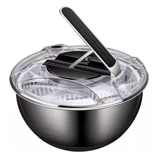 Secador de Salada Inox Lava e Seca Alface Verduras Legumes Prático Centrífuga