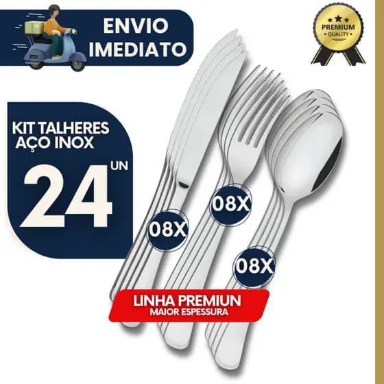 Talheres para 24 unidades Aço Inox sendo Garfos e Facas e Colheres Premium Restaurante Cozinha Buffet