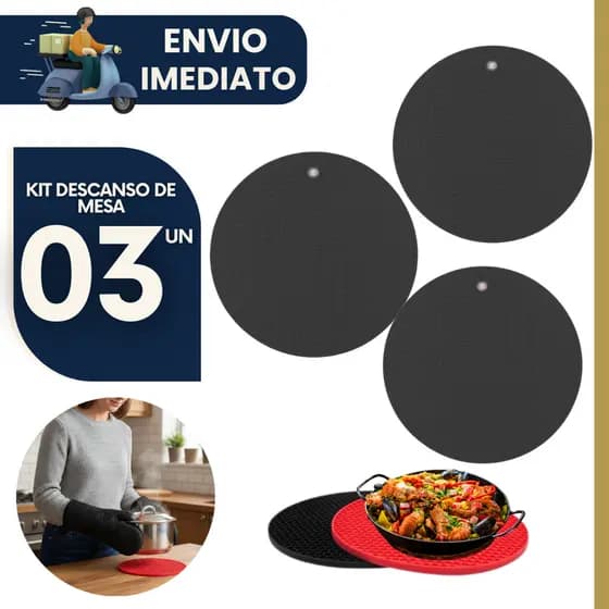 Kit 3 unidades Descansos Panela Silicone cm Antiderrapante Cozinha Proteção Mesa