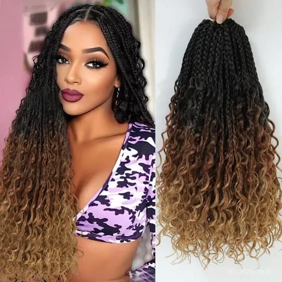 Tranças De Crochê De 60cm De Comprimento Para Mulheres Com Extremidades Encaracoladas Ombre Pre Looped Boho Box Bohemian