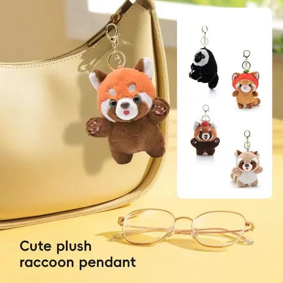Bonito Dos Desenhos Animados Panda Vermelho Saco Pingente Brinquedo De Pelúcia De Volta Para Chaveiro Temporada Guaxinim