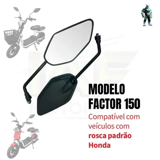 Par Espelho Retrovisor FACTOR 150 Guidão Bicicleta Eletrica Mobilete Bike Motorizada Scooter 8mm