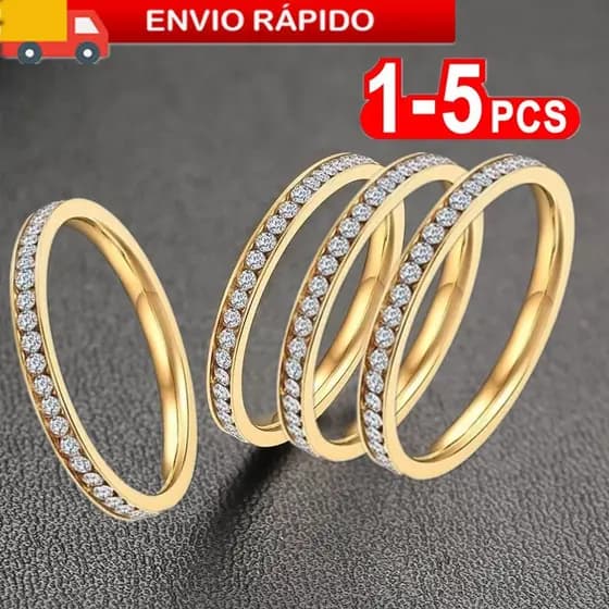 Anel Aparador de Aliança Anel Solitário Dourado ou Prata Aço Inoxidavel Cravejado 2mm Hipoalergênico