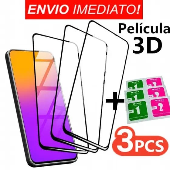 Kit 3 Peças Película De Vidro 3D Temperado Espessura Max Xiaomi POCO F3 F4 F5 M3 M4 M6 Pro X3 X4 X5 X6 Pro GT
