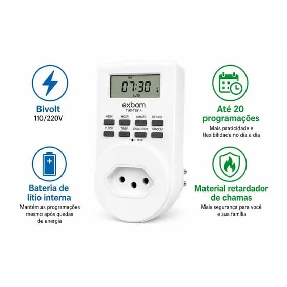 TEMPORIZADOR DIGITAL PROGRAMADOR DE TOMADA INTELIGENTE COM TIMER BIVOLT ULT-1688