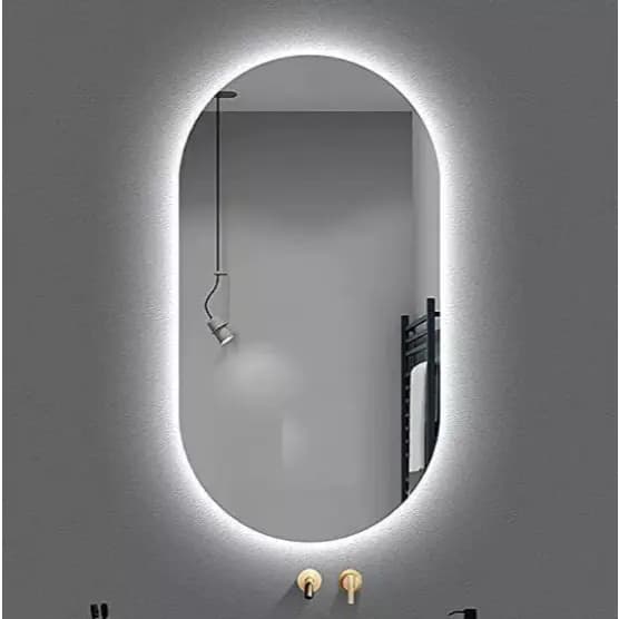 Espelho Oval com LED 80x50cm Lapidado Orgânico Grande Moderno e Sofisticado com Fonte