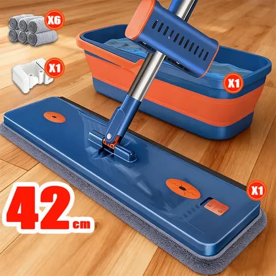 Kit 9 peças mop dobrável Mop + balde + 6 refis de mop seco e úmido com balde S10
