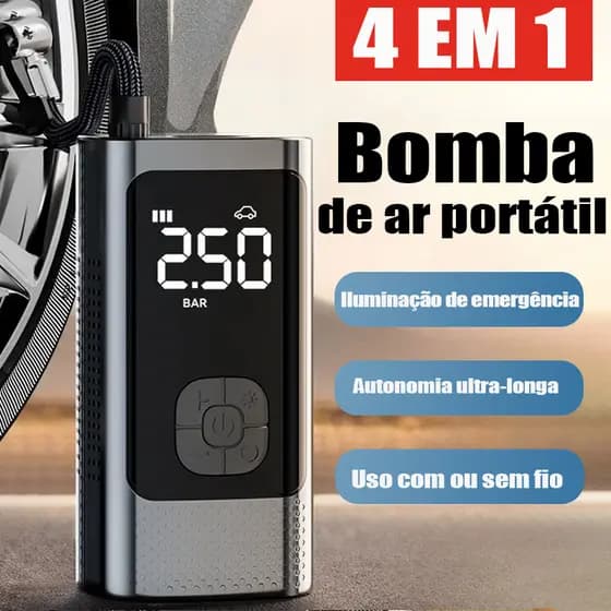 Bomba de Ar Portatil Compressor Inflator Multi-função 4 em 1 PowerBank 8kmah Bateria Calibrador de Carro Auto Pneu M6