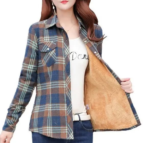 Camisa Feminina De Lã Grossa Xadrez De Manga Comprida De Flanela M-5xg