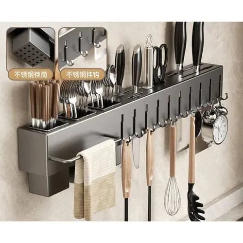 Suporte Organizador Utensílios Cozinha 10 Ganchos Resistente Prático Funcional Cinza