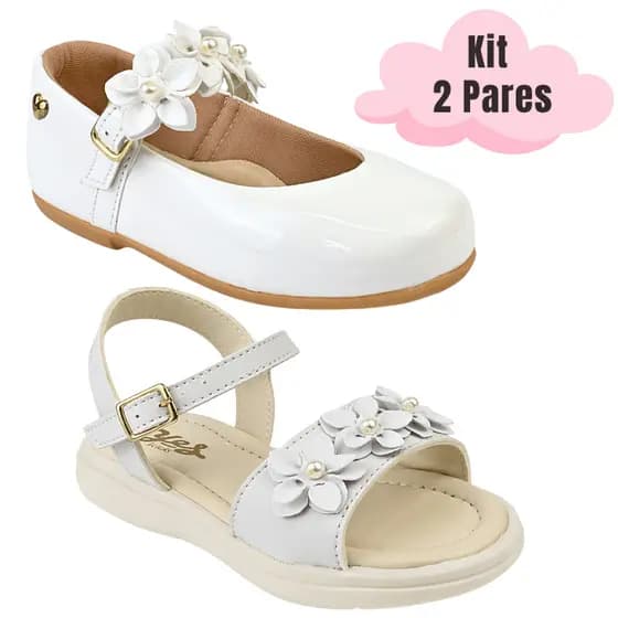 Kit 2 pares Sandália Infantil Menina e Sapatilha Feminina Flor