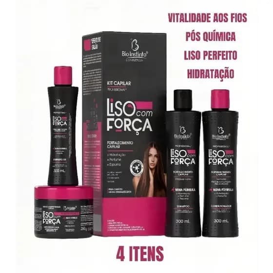 Kit Profissional Pós Química Liso com Força Shampoo Condicionador Hidratação & Brilho - 4 itens