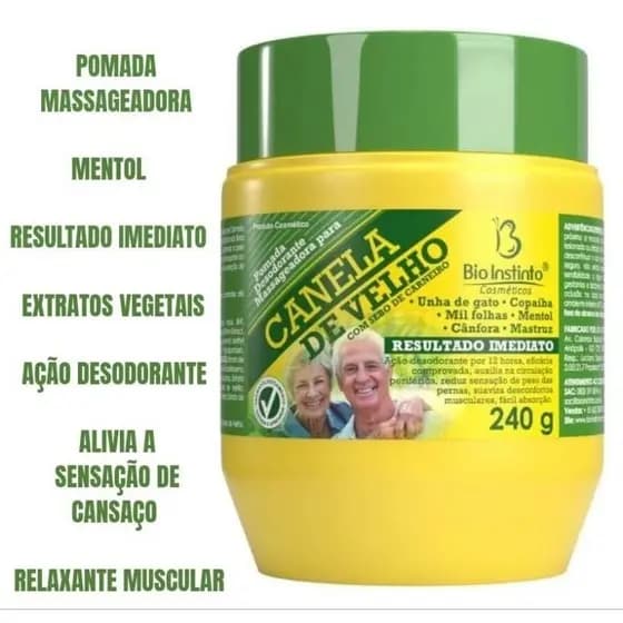 Pomada Massageadora Canela de Velho Bio Instinto Relaxante Muscular 240g