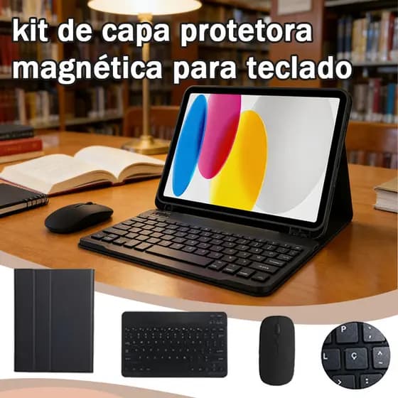 Capa Com Teclado Bluetooth Abnt2 Para Xiaomi Redmi Pad Se (11") / Redmi Pad 2 E Mouse Sem Fio (Com Tecla "Ç")