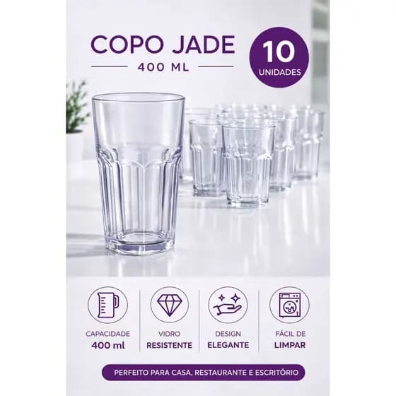 KIT COM 6 COPOS DRINK SUCO TRANSPARENTE RESISTENTE 400 ML/525ML