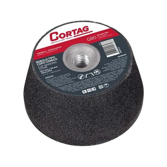 Rebolo Cônico 100mm Grão 80 Rosca M14 Cortag