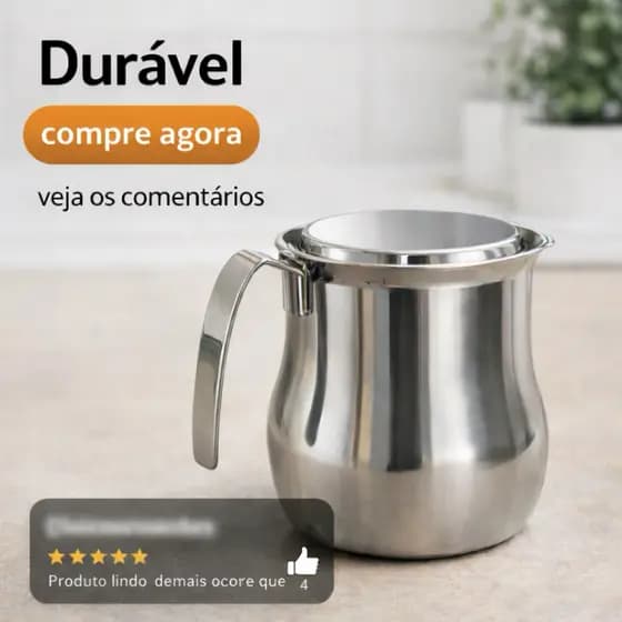 Leiteira Inox 304 com Tampa 300 ml - Ideal para Café e Leite Quente, Servir e Aquecer Bebidas