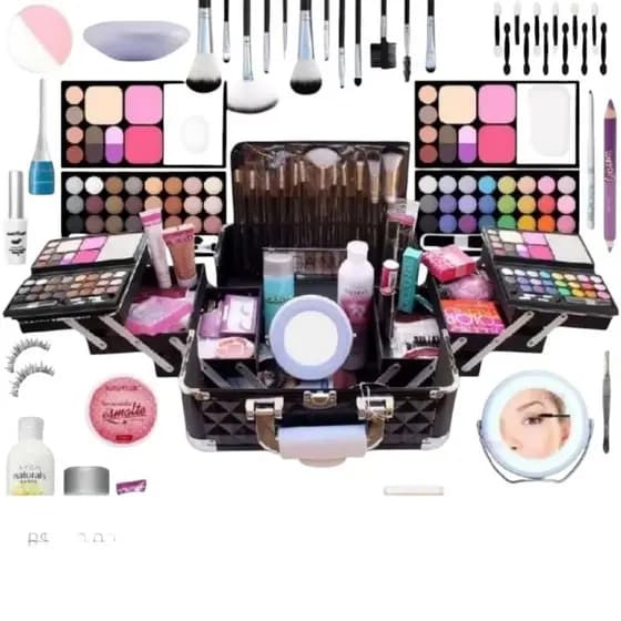 kit de maquiagem e skin care com 20 itens,batom,corretivo,iluminador,bases(obs não acompanha maleta)