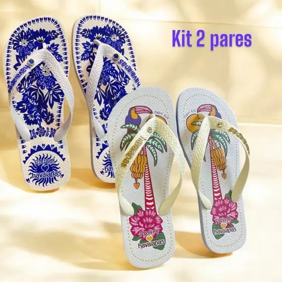 Kit 2 Pares Chinelo de Dedo Feminino Floral PVC Confortável Antiderrapante Verão 34 ao 39
