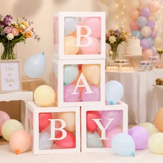 Cubos Baby Chá De Bebê Decoração Festa Revelação Balões Letras BABY 30x30cm