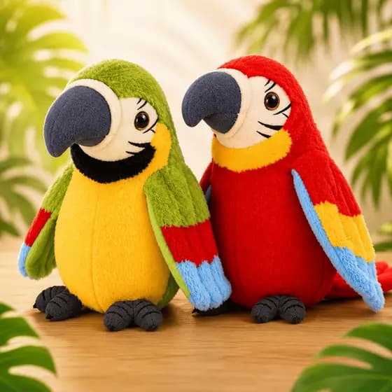 Papagaio de Pelúcia Falante Brinquedo Infantil Educativo Grava Repete Bate as Asas