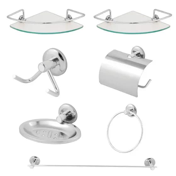 Kit Acessórios Para Banheiro Inox 2 Porta Shampoo Canto Vidro